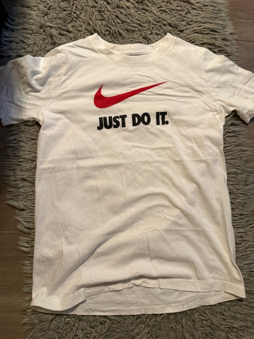 Nike White Kids' Short Sleeve Tee with Red Swoosh